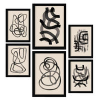 POSTER Set Mit 6 Zusammenfassungen In Form Ästhetische Dekorative Gemälde Für Ihr Wohnzimmer, Schlafzimmer Oder Zuhause A3 & A4 Schwarzer Rahmen - Schwarz, Papier (29/3cm) - Nacnic