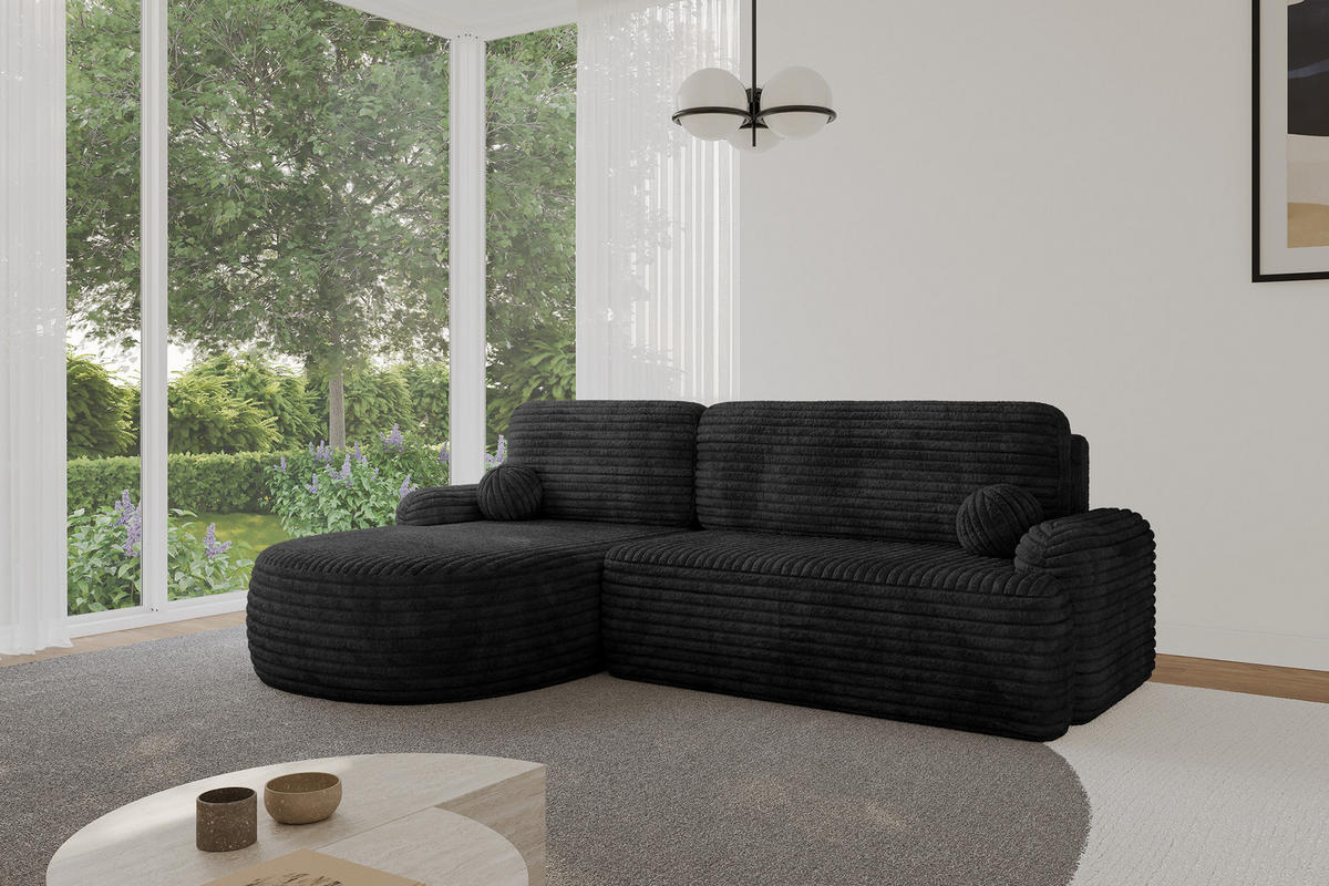 ECKSOFA mit Schlaffunktion und Bettkasten LIRA-L - 264x172x89 Schwarz - Schwarz, Holzwerkstoff/Textil (264/172cm) - ALTDECOR