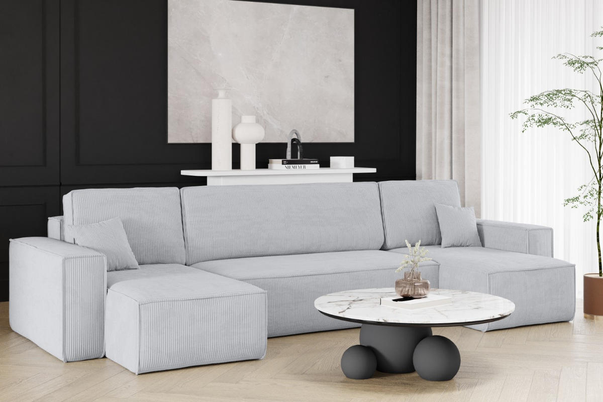 ECKSOFA Mit Schlaffunktion Und Bettkasten BEST Dicker Cord Poso Grau - Grau, Holz/Textil (312/142cm) - Kaiser Möbel