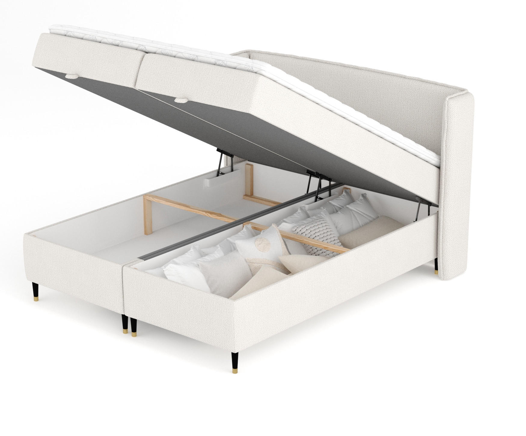 BOXBETT Monpelli Beige 140/200 cm mit Matratze und Topper - Beige/Schwarz, Holz/Holzwerkstoff (140/200cm) - Maison de Reve