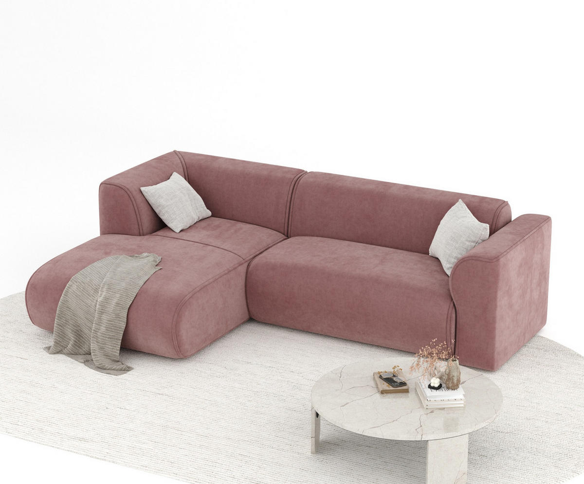 ECKSOFA Melani Rosa Samtstoff - Pink/Schwarz, Holz/Holzwerkstoff (253/153cm) - Maison de Reve