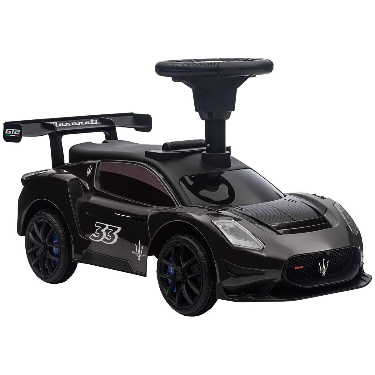 RUTSCHAUTO, Maserati, Hupe & Musik, Flüsterreifen, für 1,5 bis 5 Jahre, bis 25 kg, Schwarz - Schwarz, Kunststoff/Metall (65/29/37cm) - AIYAPLAY