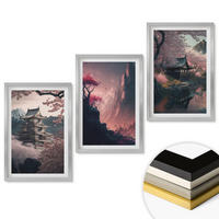 WANDBILDER 3er Set - 40x60 cm Silberner Rahmen - Fantasielandschaften der japanischen Berge - Silberfarben, Kunststoff (40/60cm) - ArtPrintCave