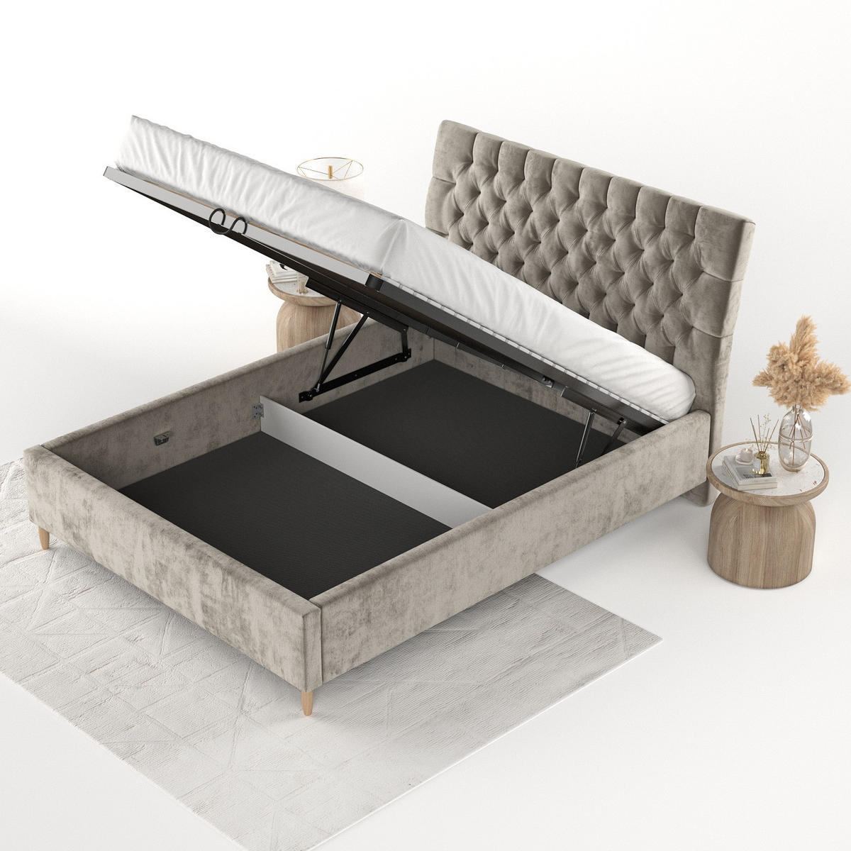 POLSTERBETT Lira 140/200 cm Beige im Lotta Stoff - Beige/Naturfarben, Holz/Holzwerkstoff (140/200cm) - AltaBeds