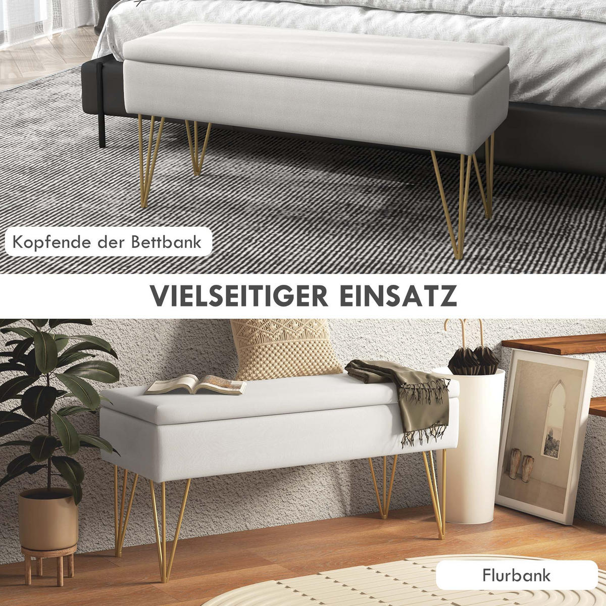 SITZBANK Bettbank - Creme, Holzwerkstoff (40/49/100cm) - HOMCOM