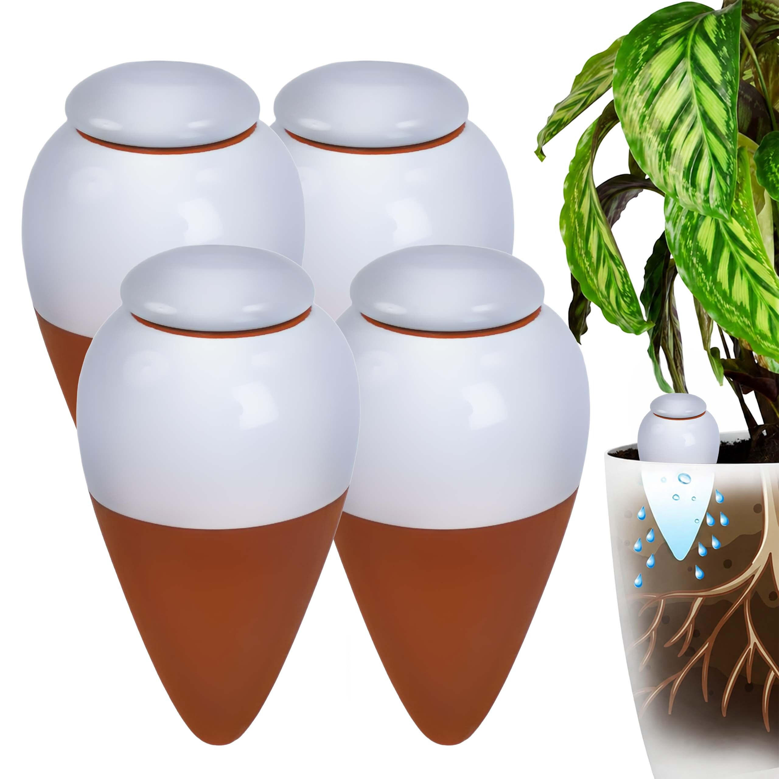 GIESSKEGEL Weiß 4er-Set 350 ml mit Deckel - Multicolor, Keramik (8/16/8cm) - Relaxdays