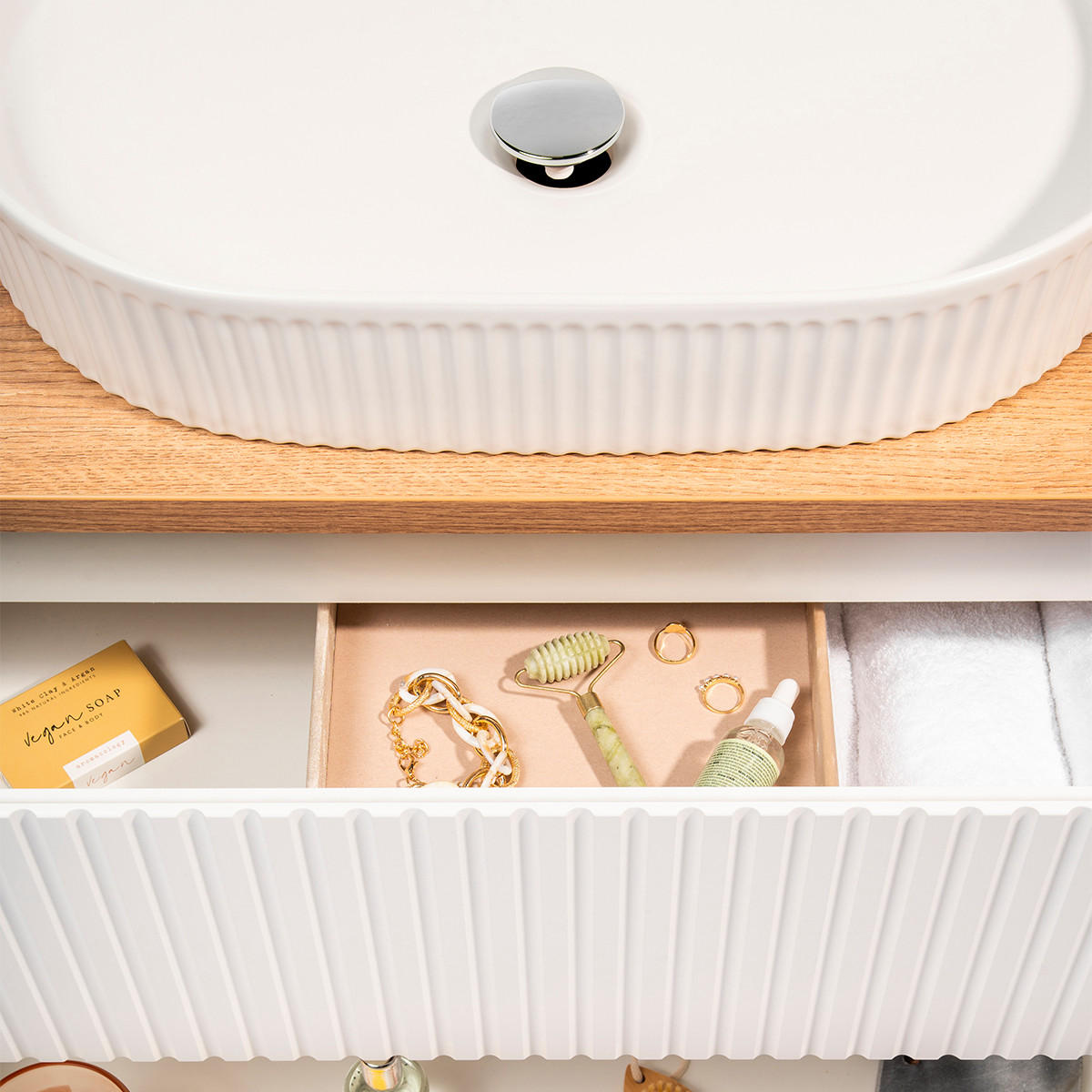 DOPPELWASCHTISCH 160.4cm Riva Weiß und Holz - Weiß, Holzwerkstoff (160.4/59/40cm) - Petits-meubles