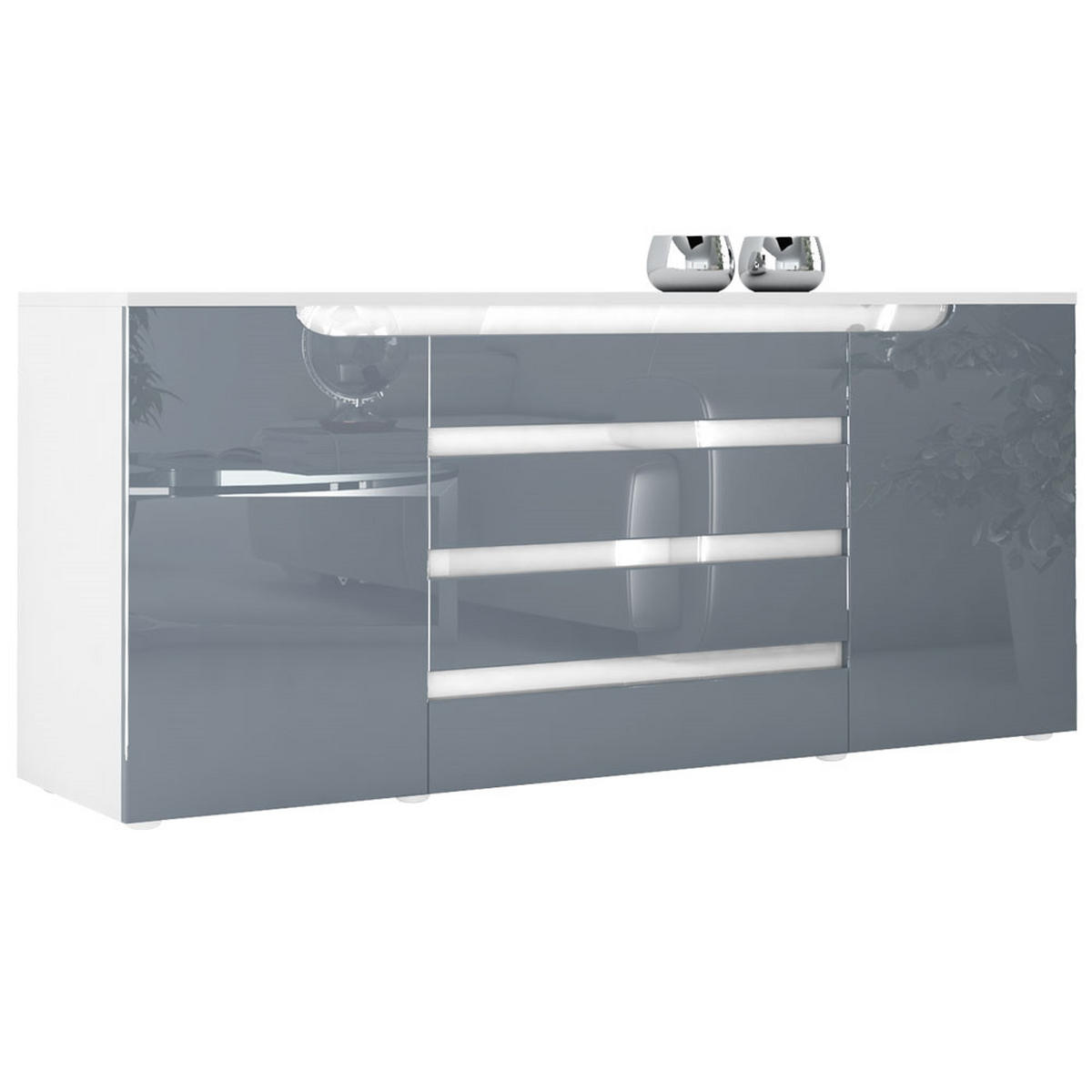 SIDEBOARD Sintra Grau Hochglanz / Weiß Hochglanz - Grau, Holzwerkstoff (166/72/35cm) - Vladon