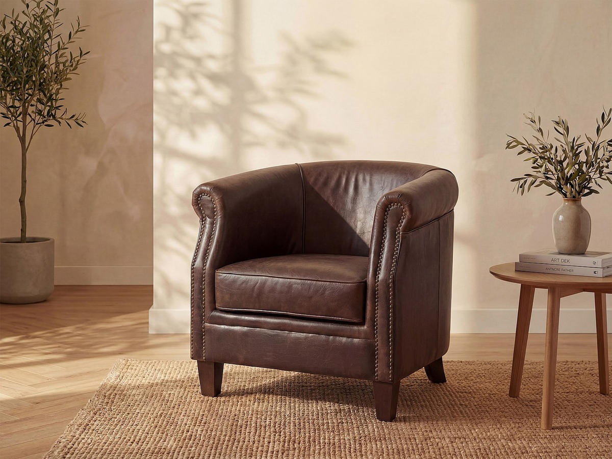 SESSEL mit gerader Rückenlehne - 1 Person - Leder - Schokoladenbraun - Braun, Leder (78/72/77cm) - Vente-Unique