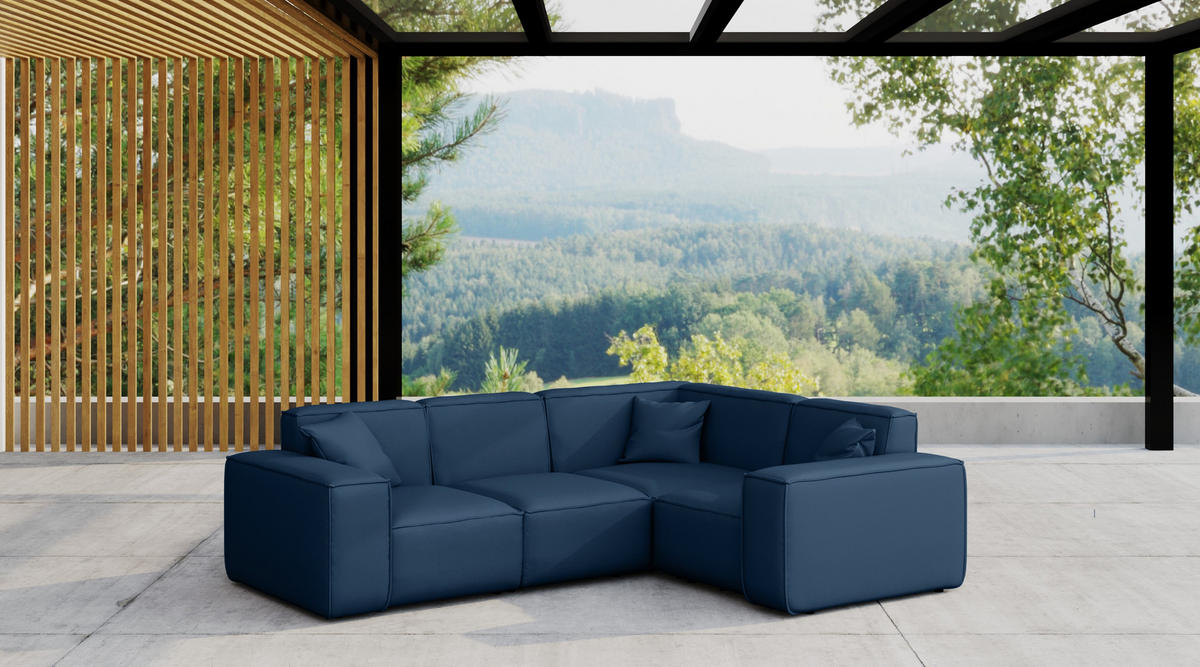 GARTENECKSOFA L-form MALIBU Stoff Odyssey Marineblau Rechts - Blau, Holz (246/73/181cm) - Kaiser Möbel