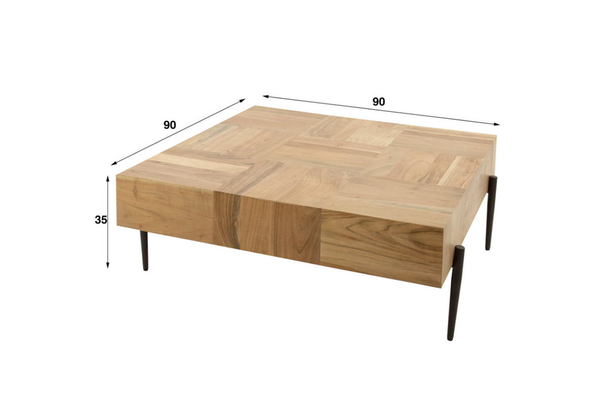 COUCHTISCH RICE Braun Akazie - Schwarz/Braun, Holz/Metall (90/90/35cm) - KAWOLA