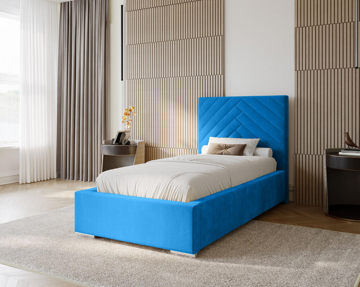 POLSTERBETT Aura 80x200 cm, Einzelbett mit Bettkasten und Lattenrost aus Holz, Velourstoff: Blau - Blau, Holz/Kunststoff (80/200cm) - Marpur