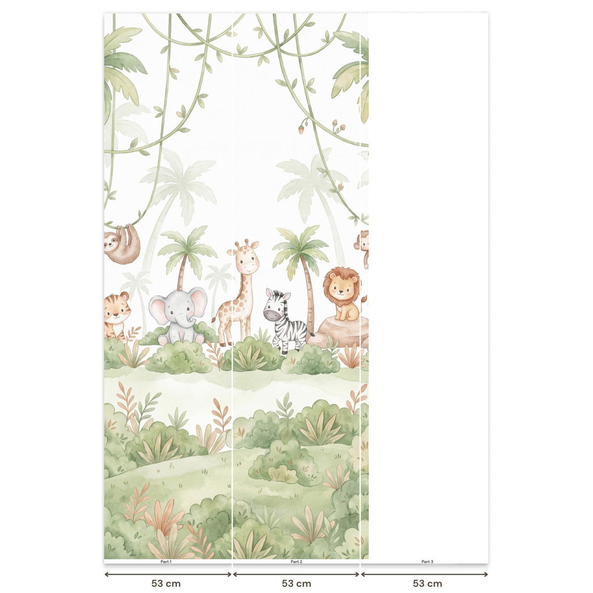 KINDERTAPETE - Tiere - Dschungel - Pastell - 100x200 cm - Weiß, Papier (100/200cm) - OnlyWow