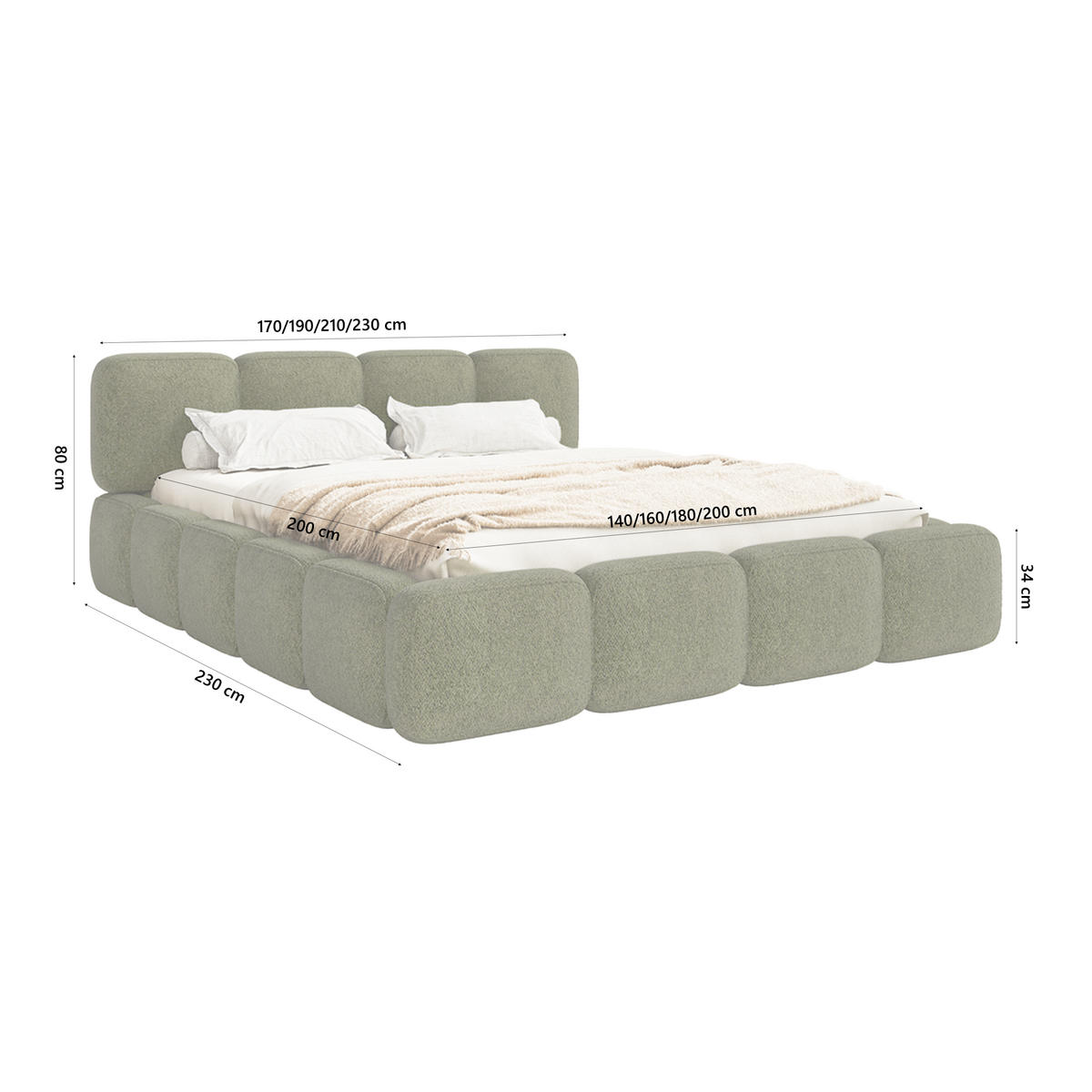 POLSTERBETT BALMONTE 140x200 cm, Grün - Grün, Textil (200/140cm) - Fedve