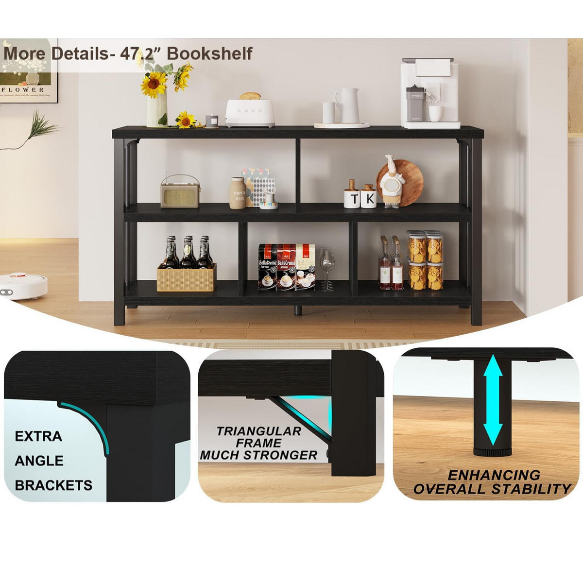 REGAL Standregal 120 x 34 x 76.2 cm Holzoptik Metallgestell - Schwarz, Holzwerkstoff/Metall (120/76.2/34cm) - Quality Elegance