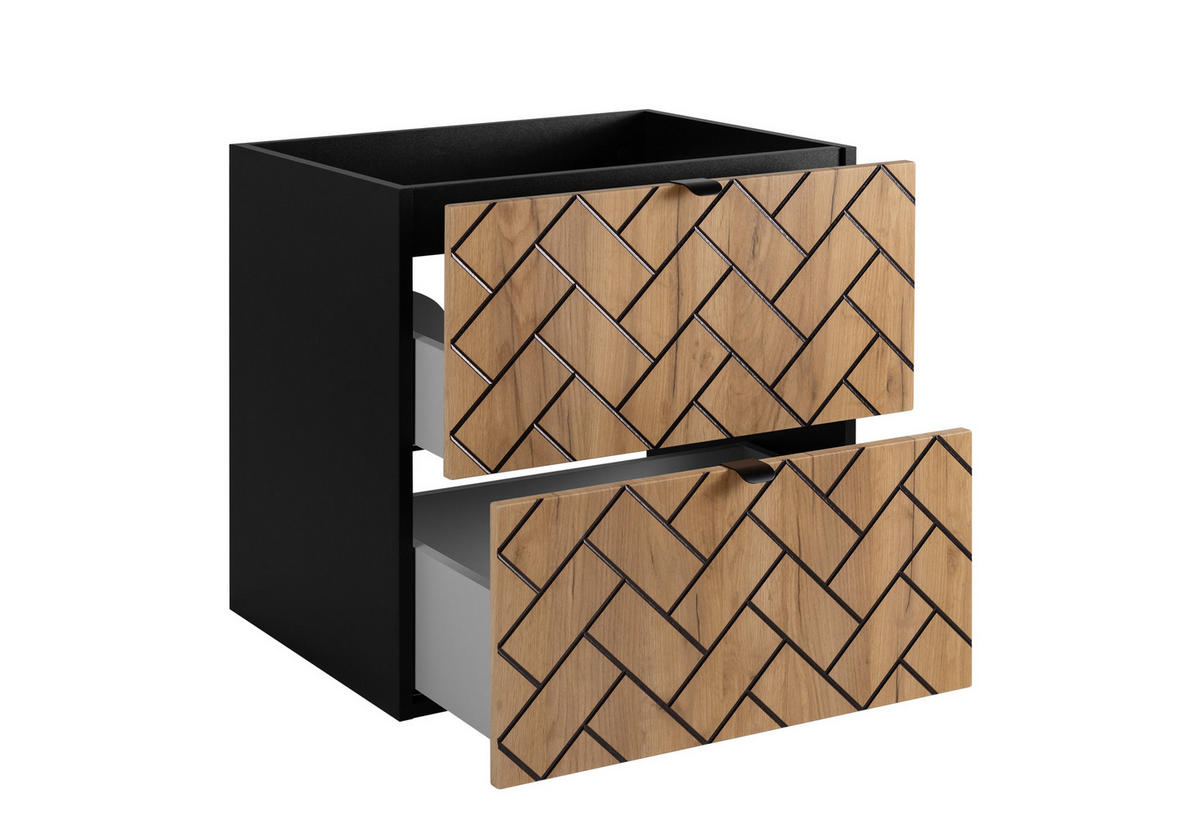 WASCHBECKUNTERSCHRANK Craft Eiche/Schwarz Matt 60/46/60 cm - Eichefarben/Schwarz, Holzwerkstoff (60/60.7/46cm) - Rodan