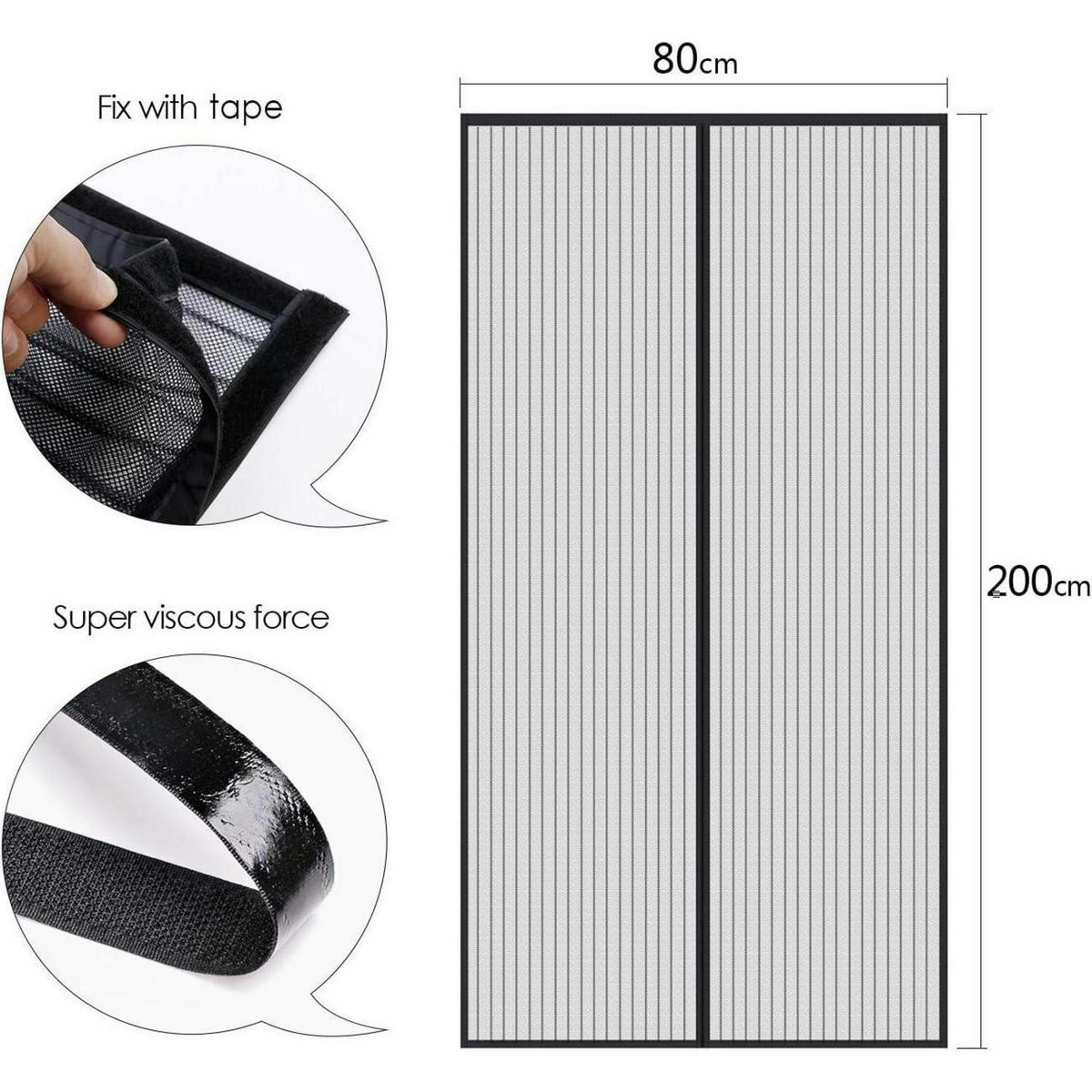 FLIEGENGITTER Balkontür 80 x 200 cm Schwarz - Schwarz, Textil (1/80/200cm)