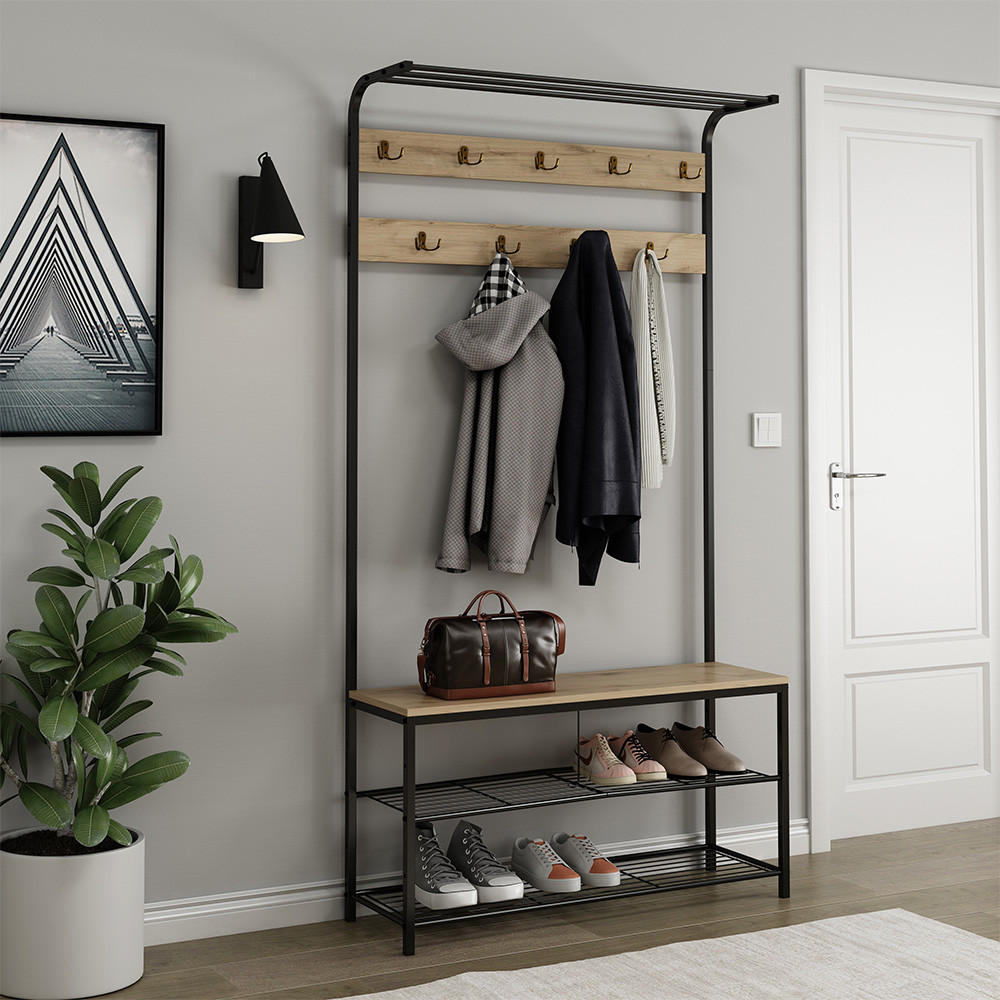 GARDEROBE Fyrk Eiche 100 x 190 cm - Eichefarben/Schwarz, Holzwerkstoff (100/190/30cm) - Vicco