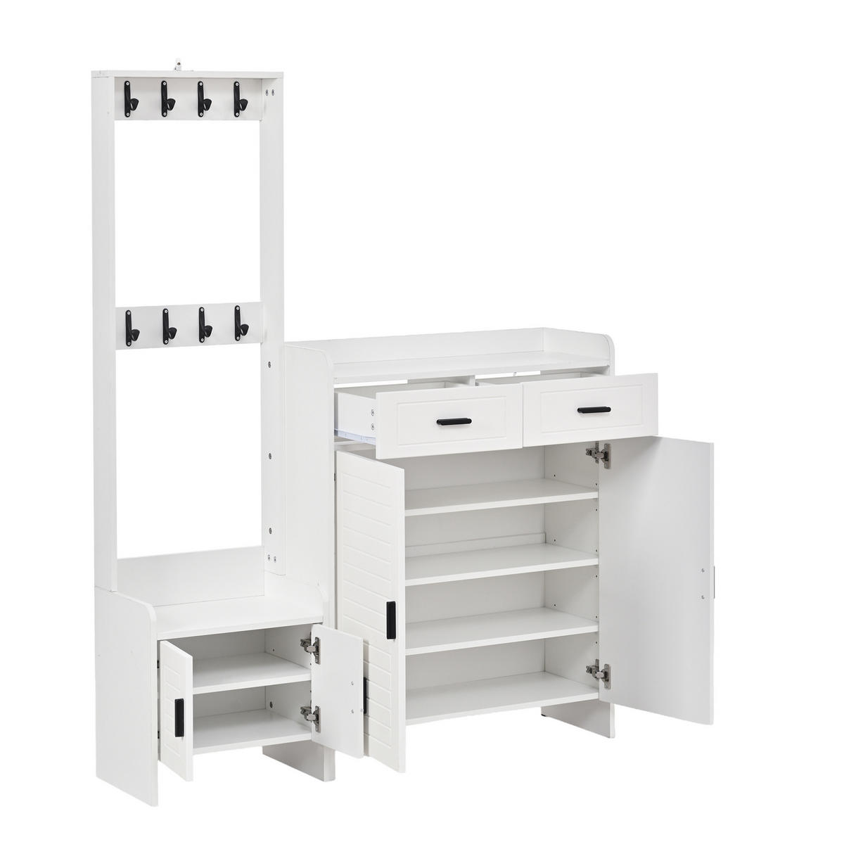 GARDEROBE 125/36/165 cm Weiß aus MDF mit 8 Haken und 10 Fächern - Weiß, Holzwerkstoff (32/165/125cm) - OKWISH