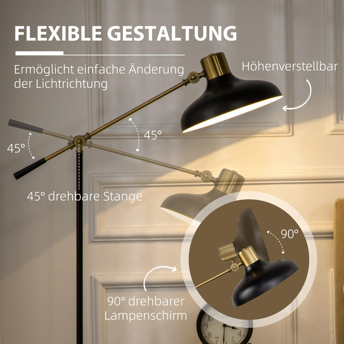 HÖHENVERSTELLBARER Standlampe, Schwarz - Schwarz, Metall (80/30/165cm) - HOMCOM
