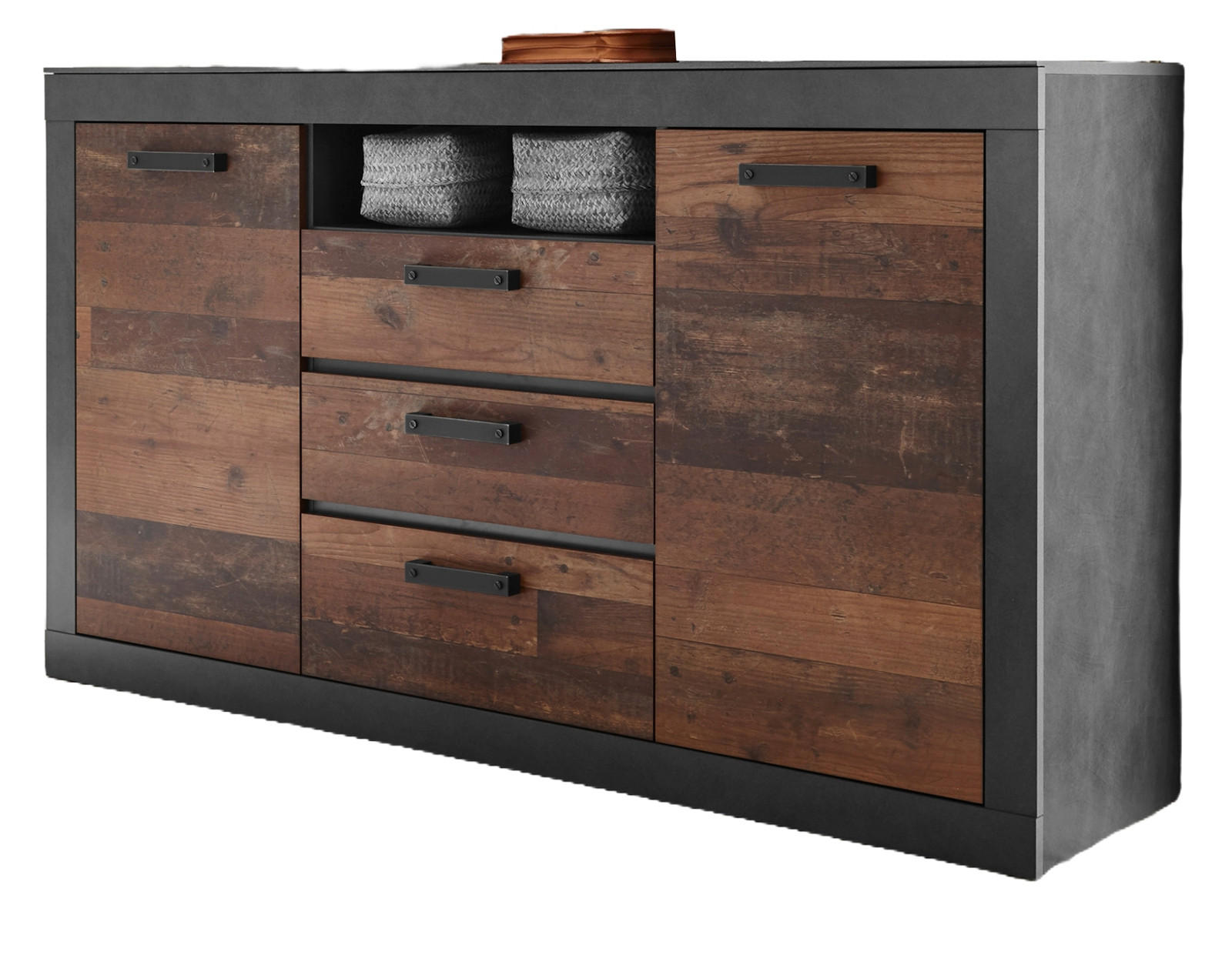 SIDEBOARD Old Used Wood Shabby Design mit grau, Kommode, 153 x 87 cm - Dunkelgrau/Braun, Holzwerkstoff/Kunststoff (153/87/43cm) - Furn.Design