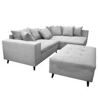 ECKSOFA mit Ottomane und Hocker - Hellgrau/Schwarz, Birkenholz/Textil (247/174cm) - home24