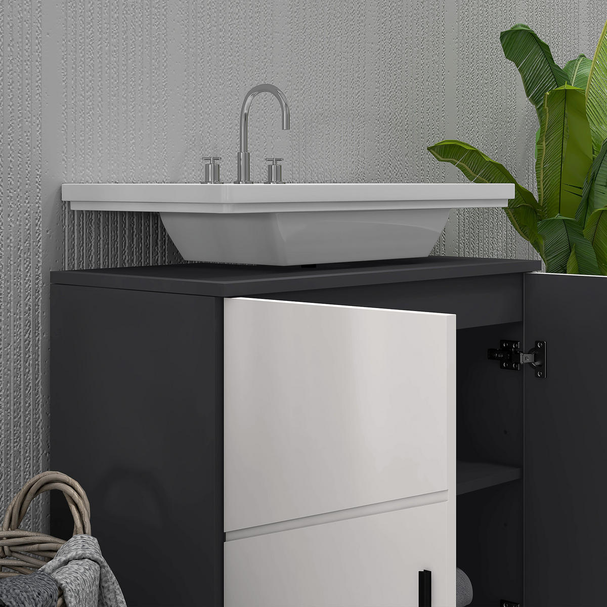 WASCHBECKENUNTERSCHRANK Unterschrank mit Schrankfach Griff, Grau 60 x 30 x 60 cm - Grau, Holzwerkstoff (30/60/60cm) - Kleankin