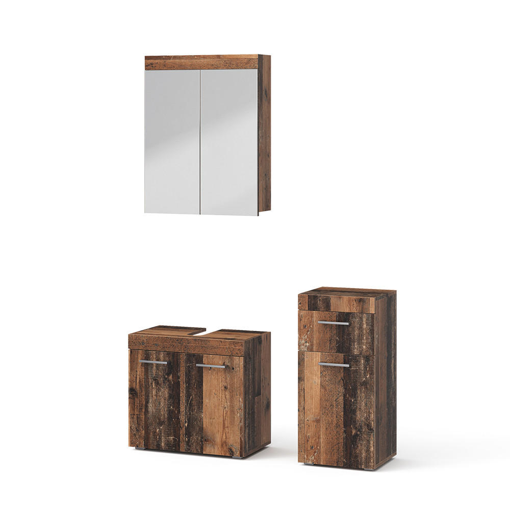 BADMÖBEL-SET Luna Oldstyle 3 Teile - Braun, Holzwerkstoff (60/56/34cm) - Vicco