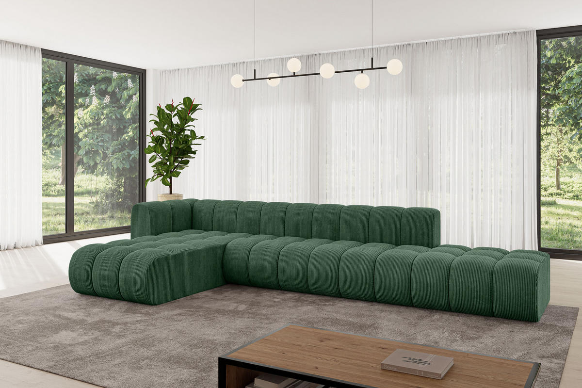ECKSOFA modulares Sofa Zuvon-L2 - 387x177x70 cm Grün - Grün, Holzwerkstoff/Textil (387/177cm) - ALTDECOR