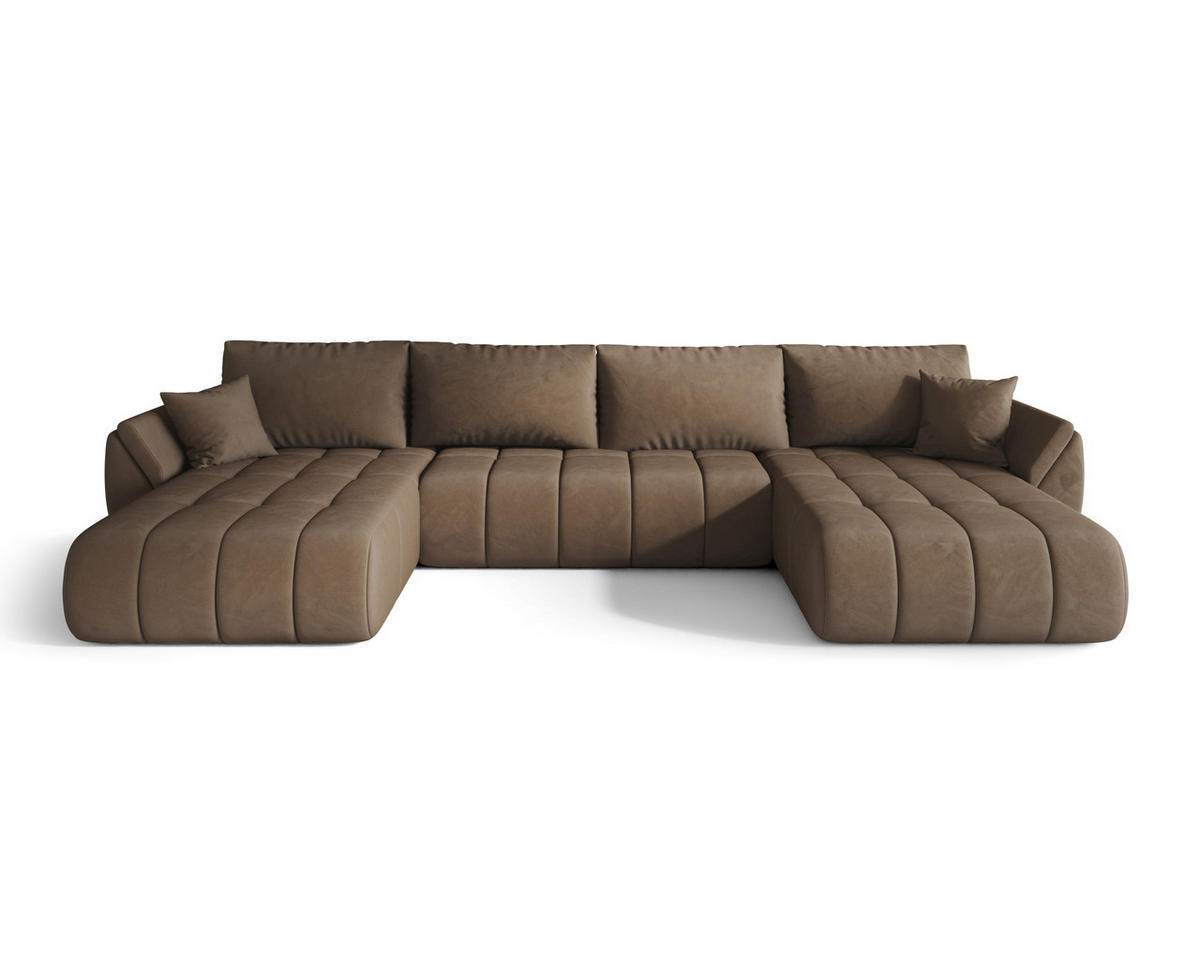WOHNLANDSCHAFT SYDNEY PREMIUM U-Form braun Velours Monolith 9 - Schlaffunktion, Bettkasten - Braun, Textil (385/85/175cm) - Cornero