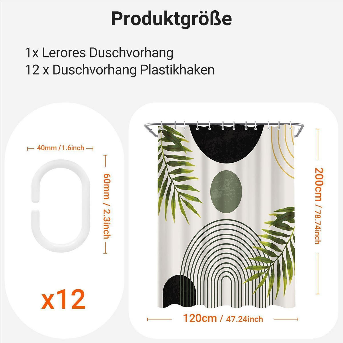 DUSCHVORHANG Schwarz Blätter Linie 120 x 200 cm - Multicolor, Textil (120/200cm)
