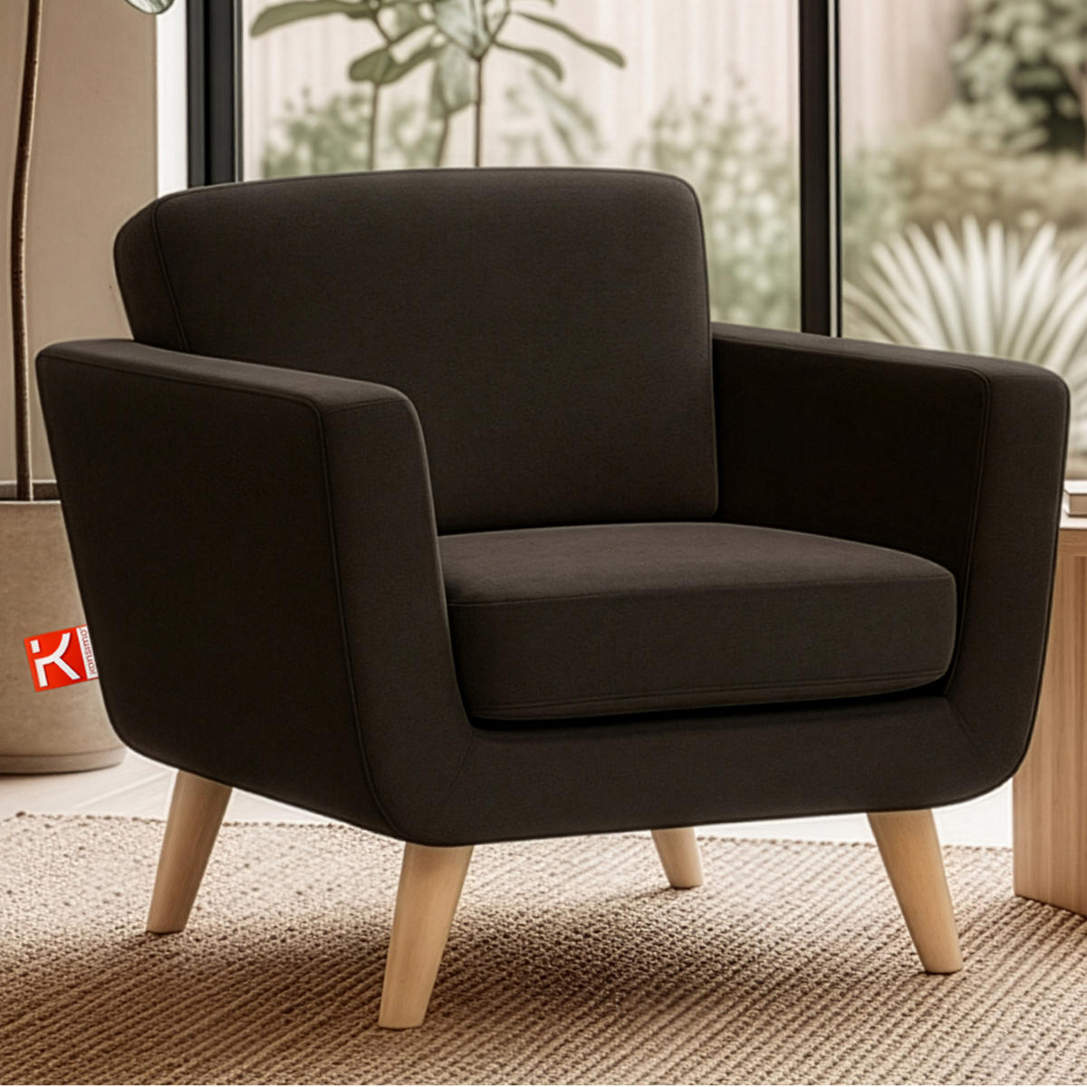 SESSEL TAGIO Massivholz-Beine, braun - Dunkelbraun/Braun, Buchenholz/Textil (86/80/88cm) - KONSIMO®
