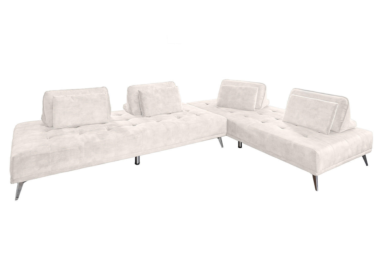 ECKSOFA WIOLO Cremeweiß Velvet - Silberfarben/Creme, Textil/Metall (350/240cm) - KAWOLA