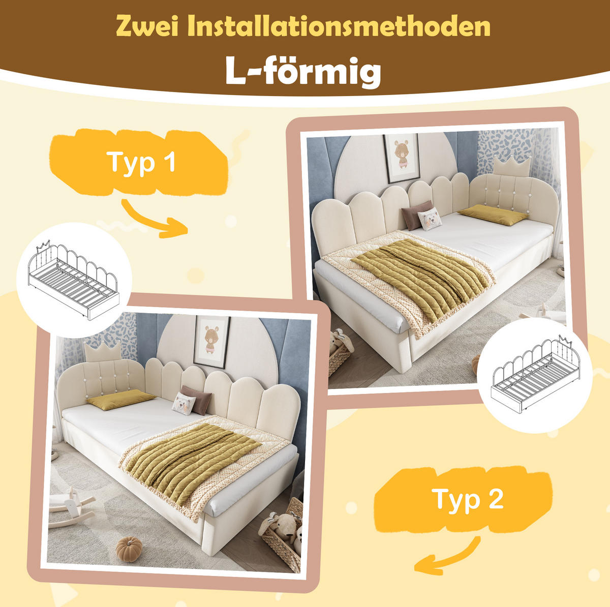 DETSKÁ posteľ 90/200 cm béžová s výsuvným lôžkom v tvare L zo zamatu - béžová, textil (90/200cm) - OKWISH