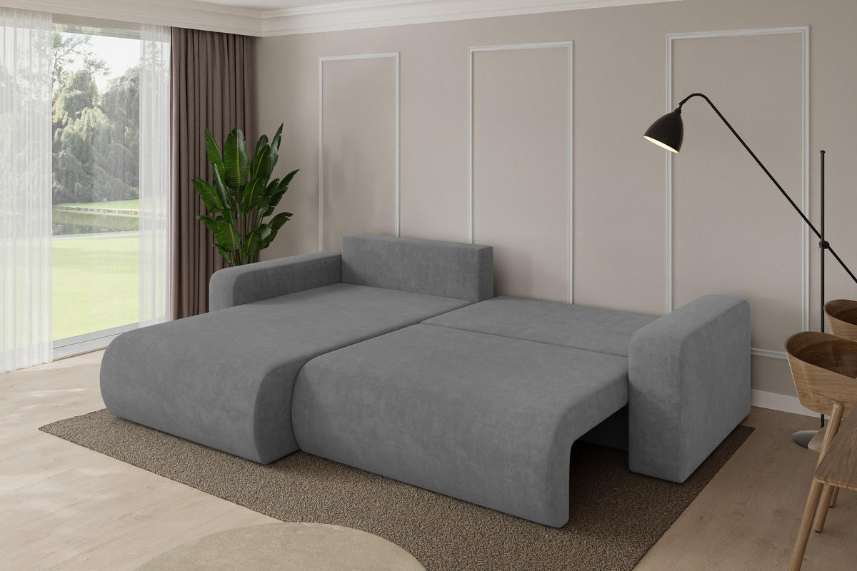 ROHOVÁ SEDAČKA s funkcí spaní, otoman vlevo BERY-L 276x193x88 šedá velur - černá/šedohnědá, kompozitní dřevo/textil (276/193cm) - ALTDECOR