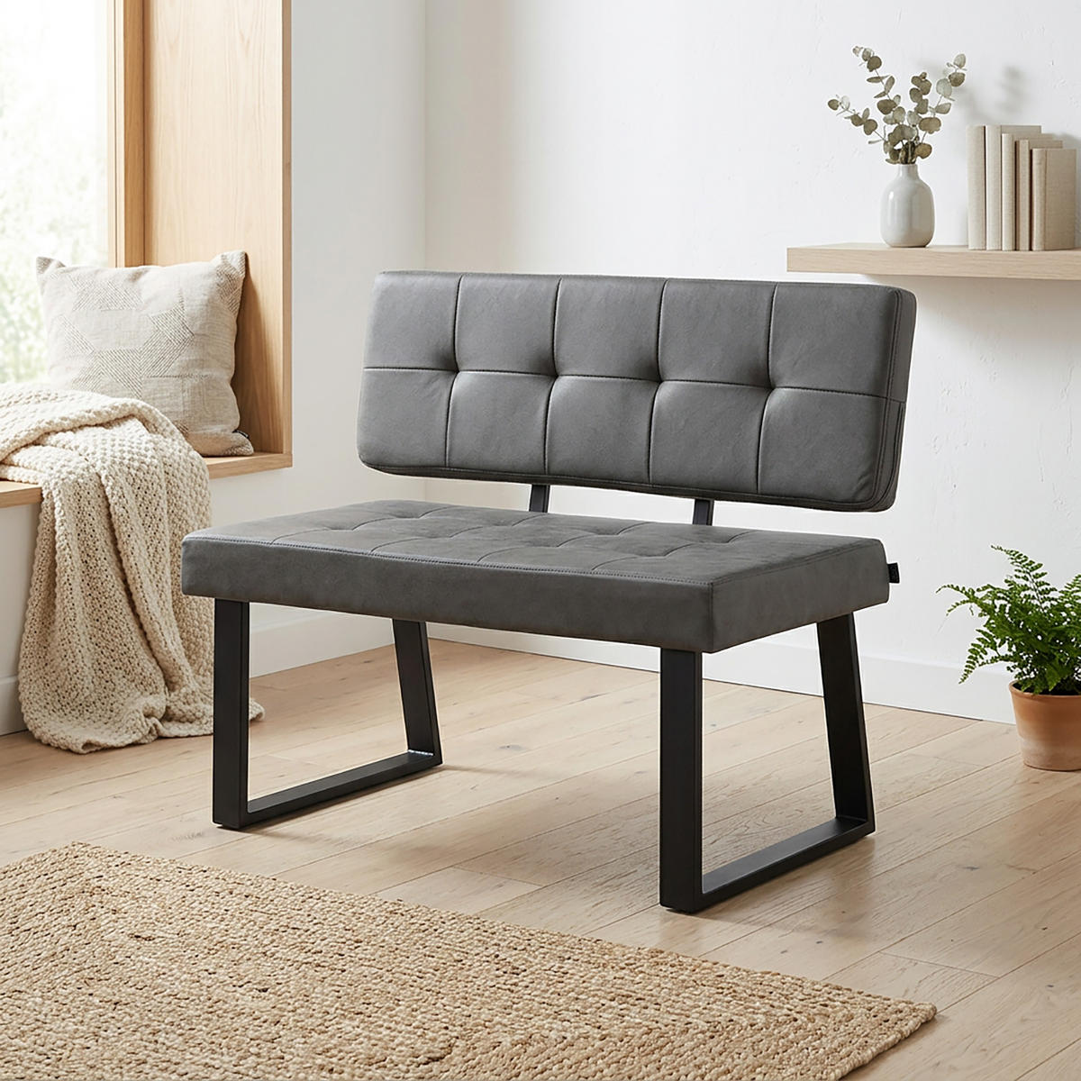 SITZBANK SIGFRID - Grau, Textil/Metall (100/48/56cm) - B&D Home