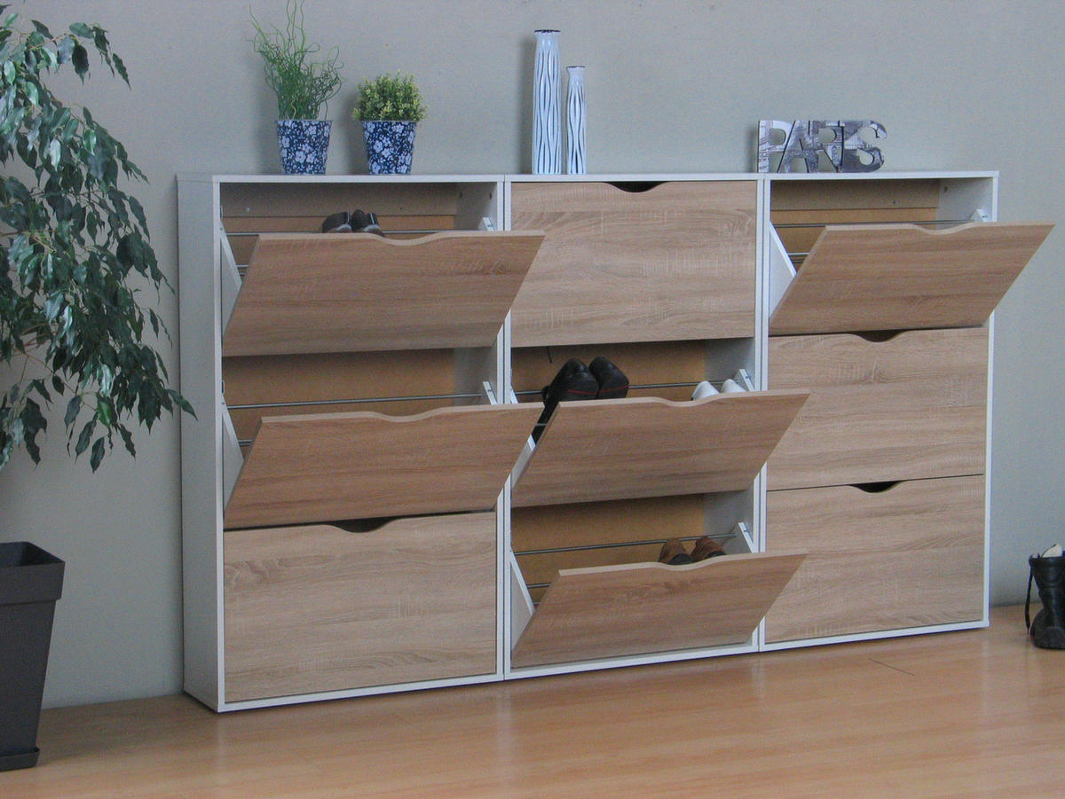 SCHUHSCHRANK weiß - Weiß, Holzwerkstoff (211/139/24cm) - ebuy24