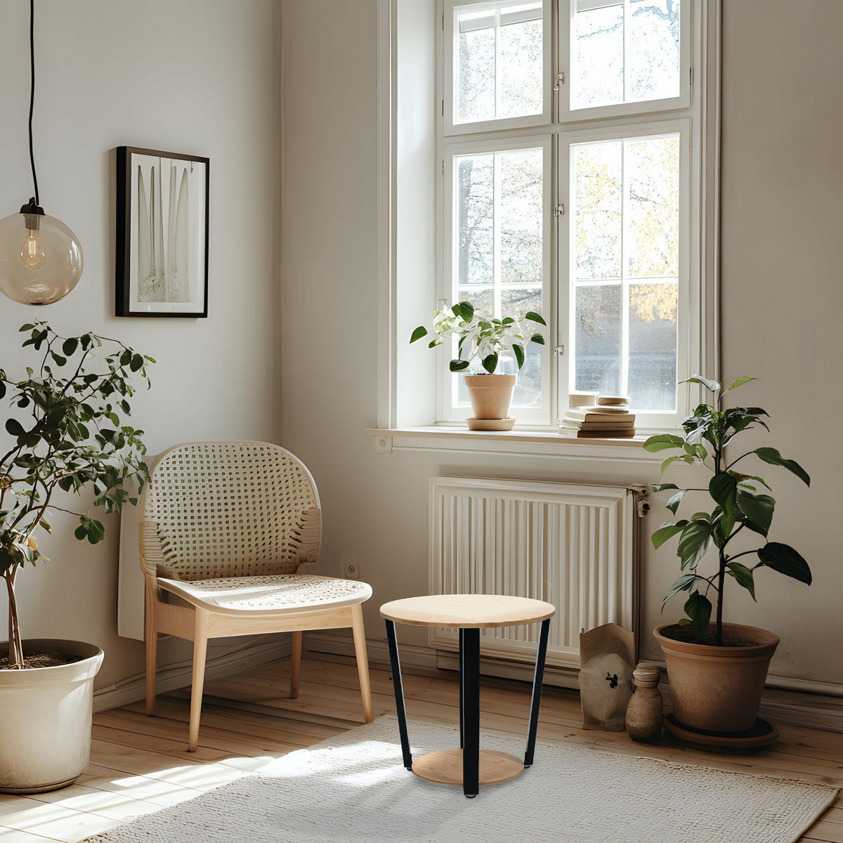 COUCHTISCH Holzoptik Metall Eichefarben Schwarz rund klein 46x52 cm - Eichefarben/Schwarz, Holzwerkstoff/Metall (46/46/52cm) - Begryf