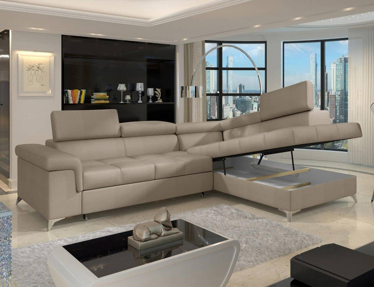 ECKSOFA mit Schlaffunktion und Bettkasten, pflegeleichter Monolith-Stoff - Chromfarben/Braun, Textil/Metall (202/275cm) - Eltap