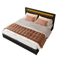 POLSTERBETT mit Bettkasten und LED 180x200 cm PU Schwarz - Schwarz, Metall (180/200cm) - Beauniv