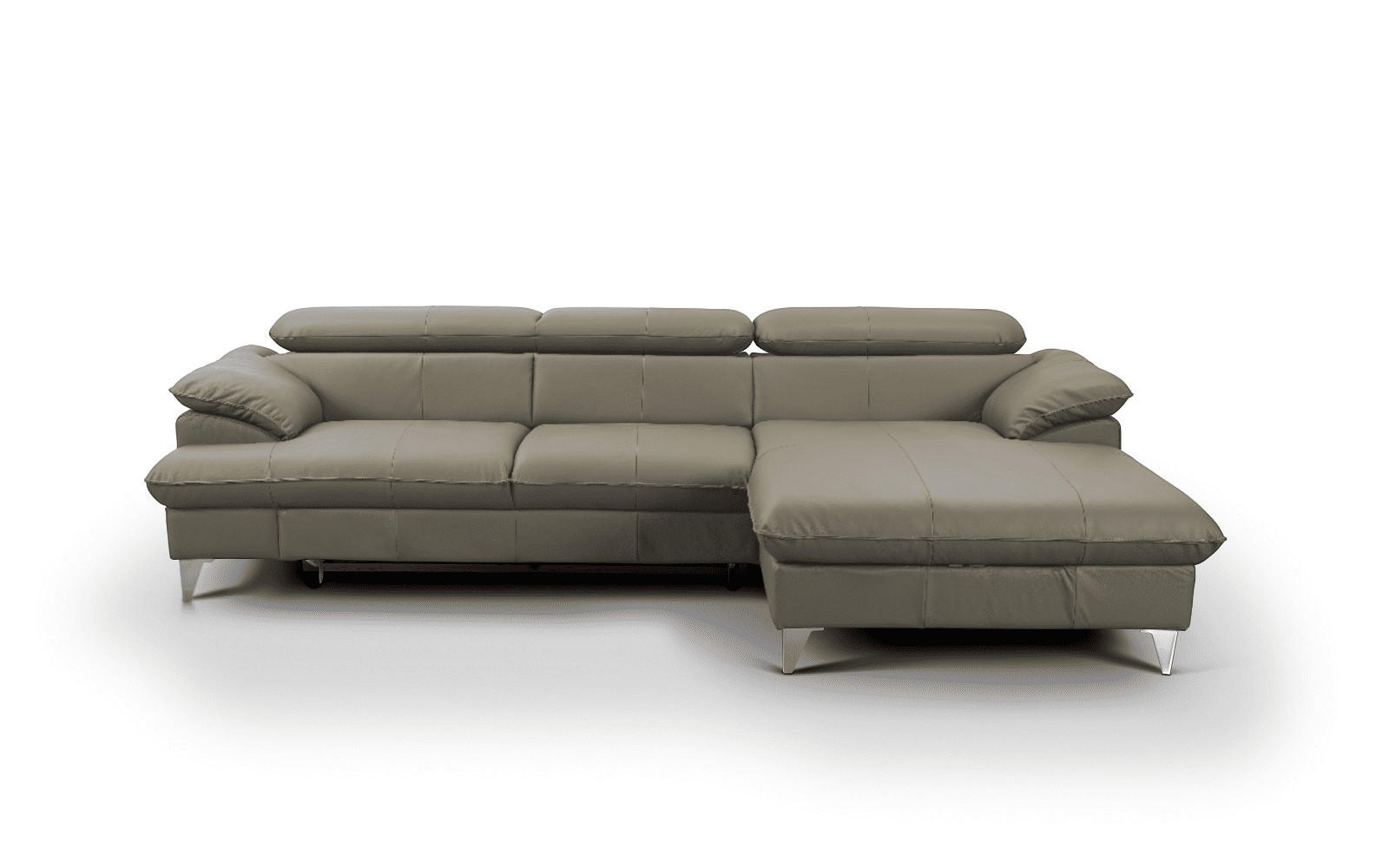 ECKSOFA mit Schlaffunktion und Bettkasten, Echtleder - Chromfarben/Hellgrau, Leder/Holz (167/254cm) - Cotta