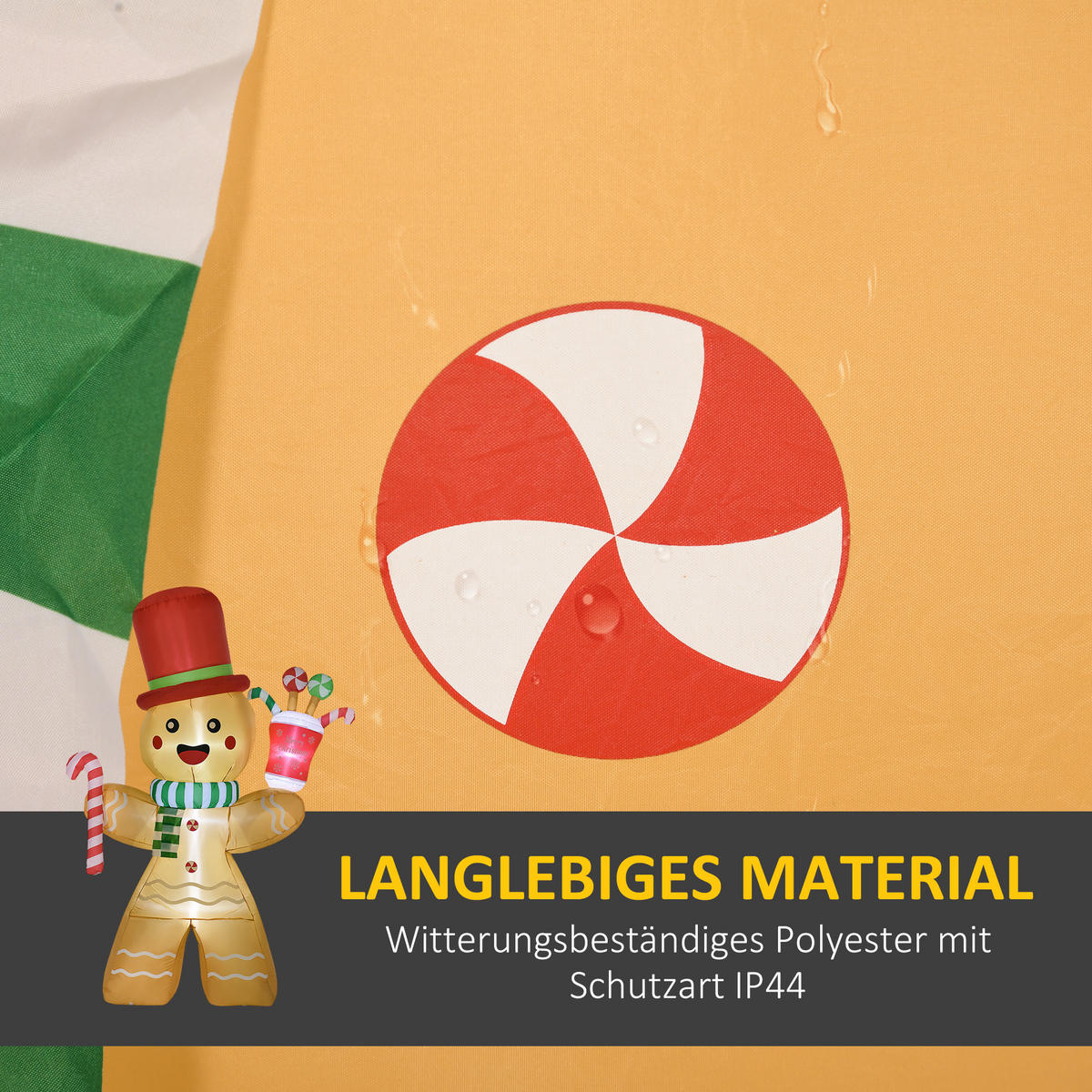 AUFBLASBARER Lebkuchenmann, 235 cm, mit LED-Lichtern - Orange, Kunststoff (75/235/170cm) - HOMCOM