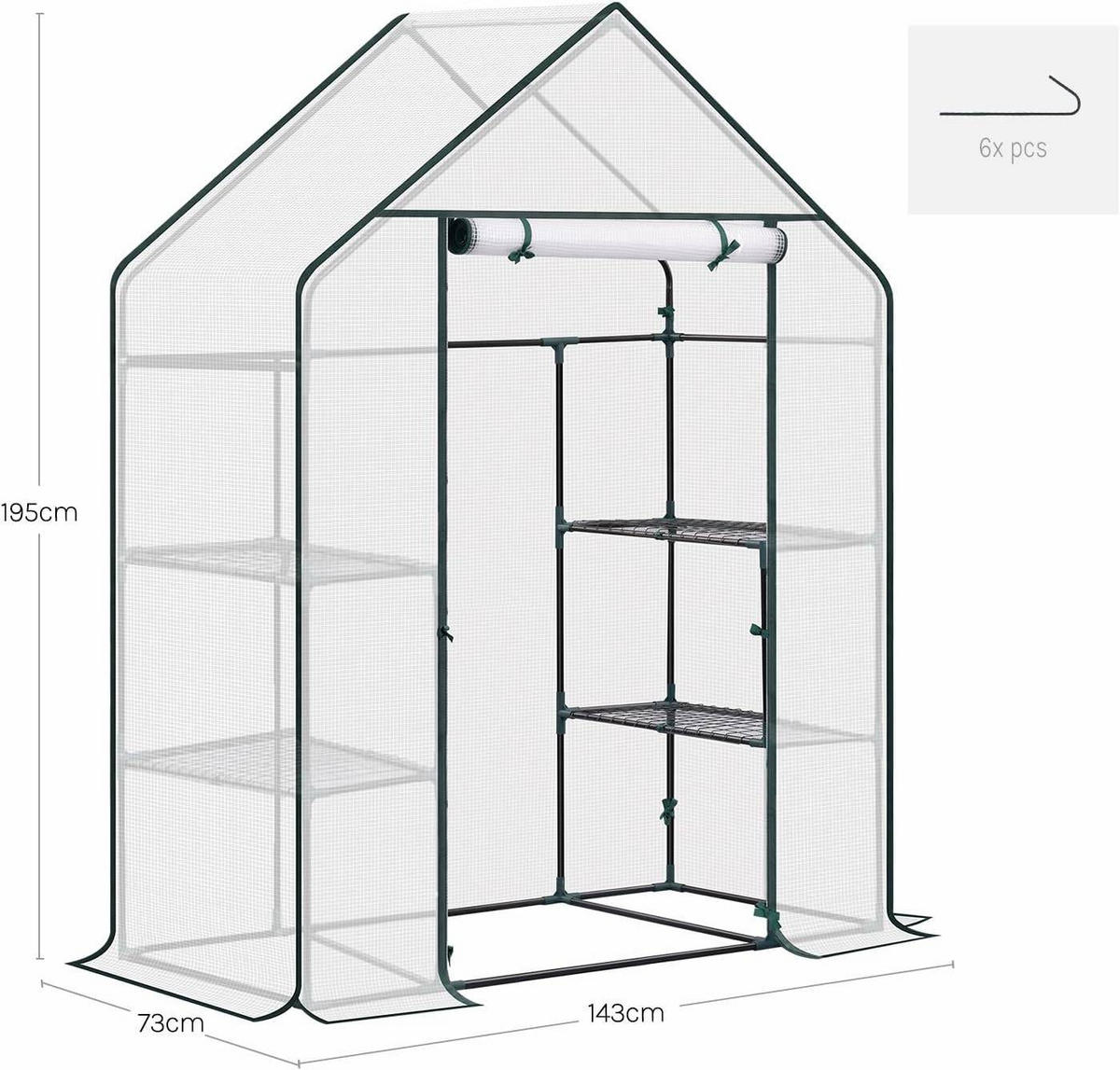 FOLIENGEWÄCHSHAUS, Metallgestell, 143 x 195 x 73 cm, Weiß - Weiß, Textil/Metall (143/195/73cm) - Woltu