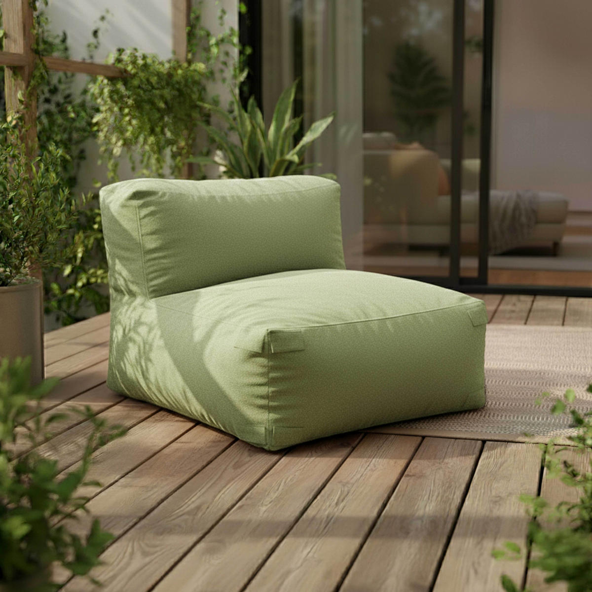 GARTENSOFA mit 5 Sitzplätzen, Kaktusgrün - Grün, Textil (85/65/340cm) - Oviala