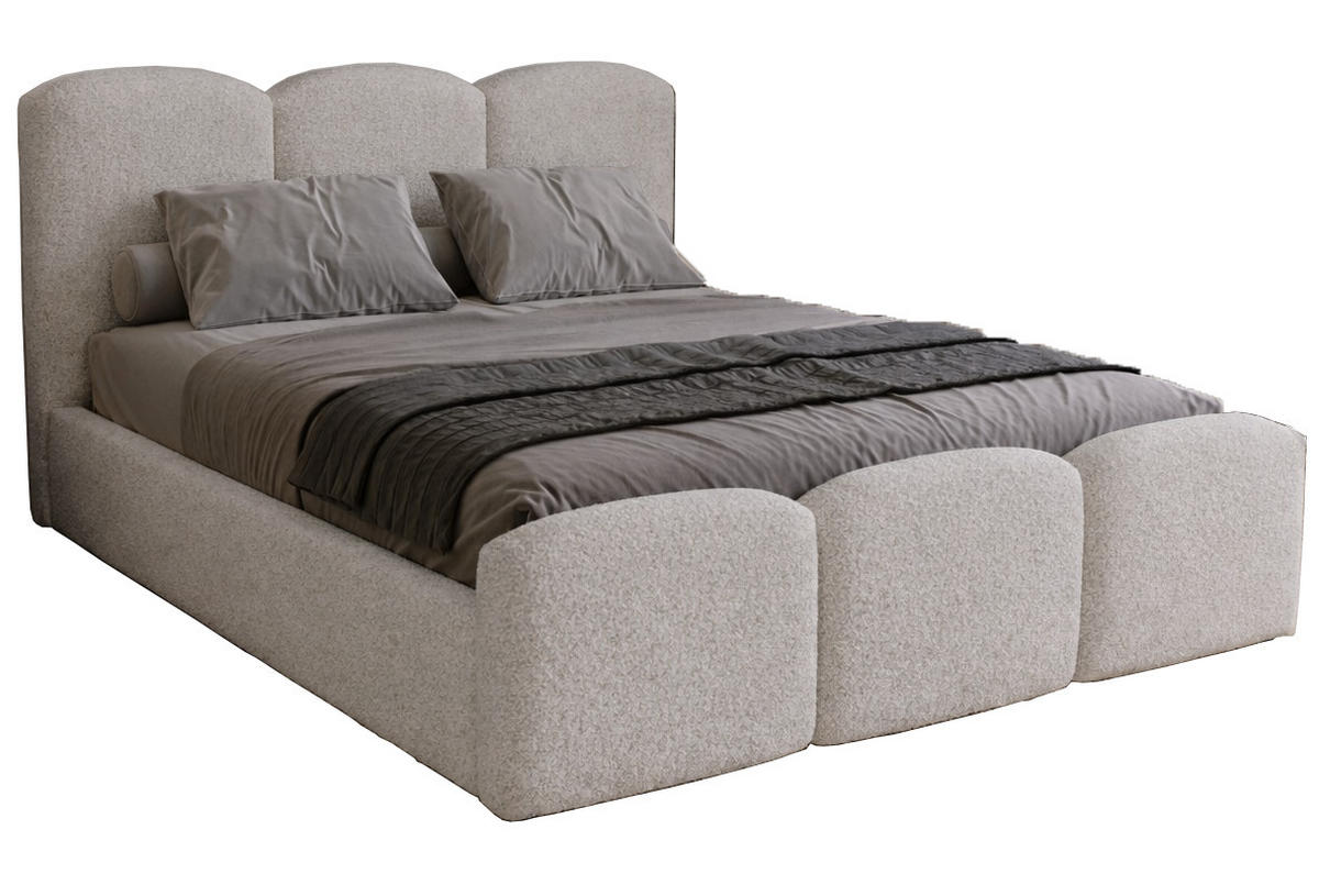 POLSTERBETT mit Bettkasten 140x200 Capri, Boucle, Hellgrau - Hellgrau, Holz/Textil (140/200cm) - Emporius