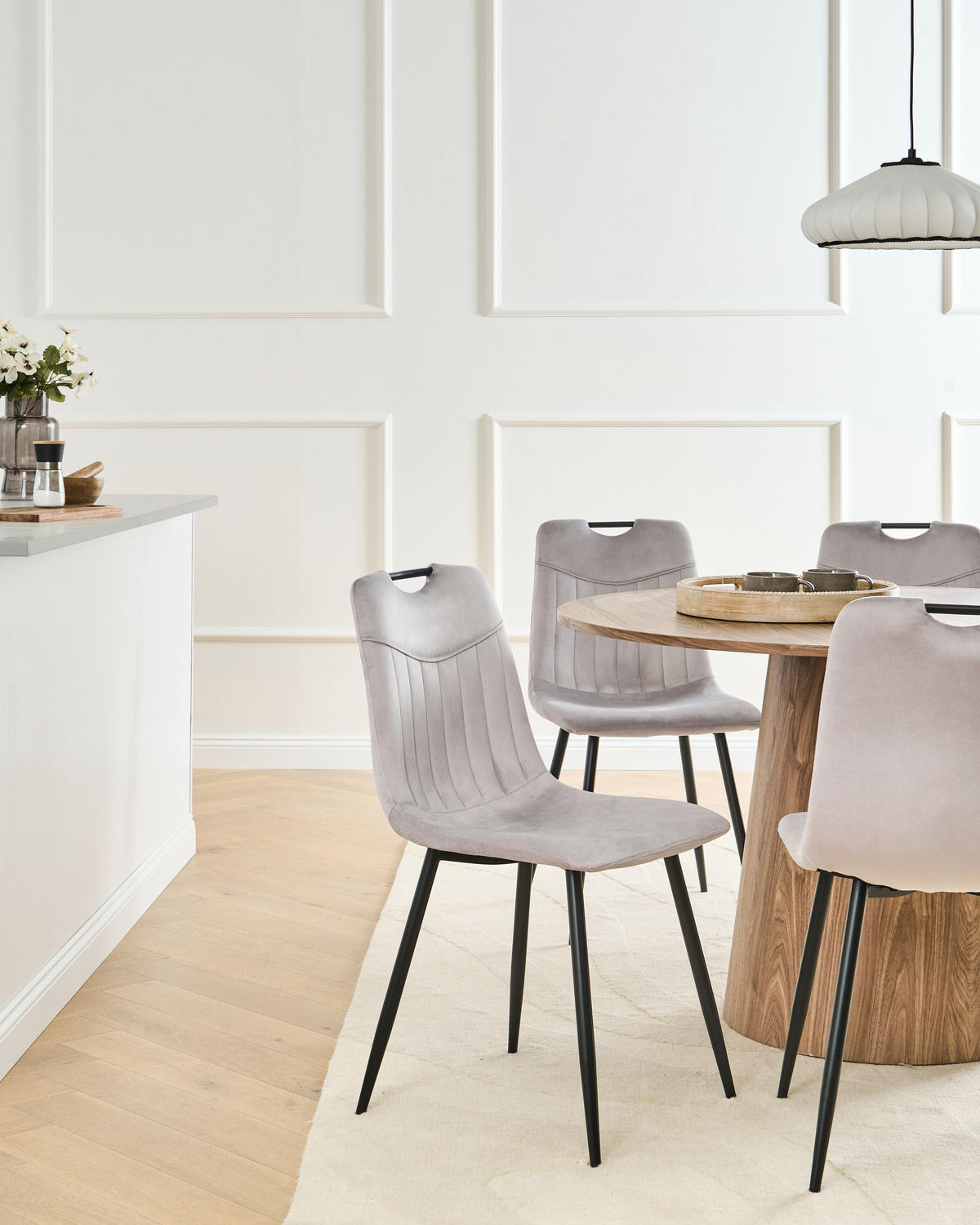 ESSZIMMERSTUHL 4er-Set Hellgrau Argyle - Hellgrau/Schwarz, Textil (45/86/55cm) - Beliani