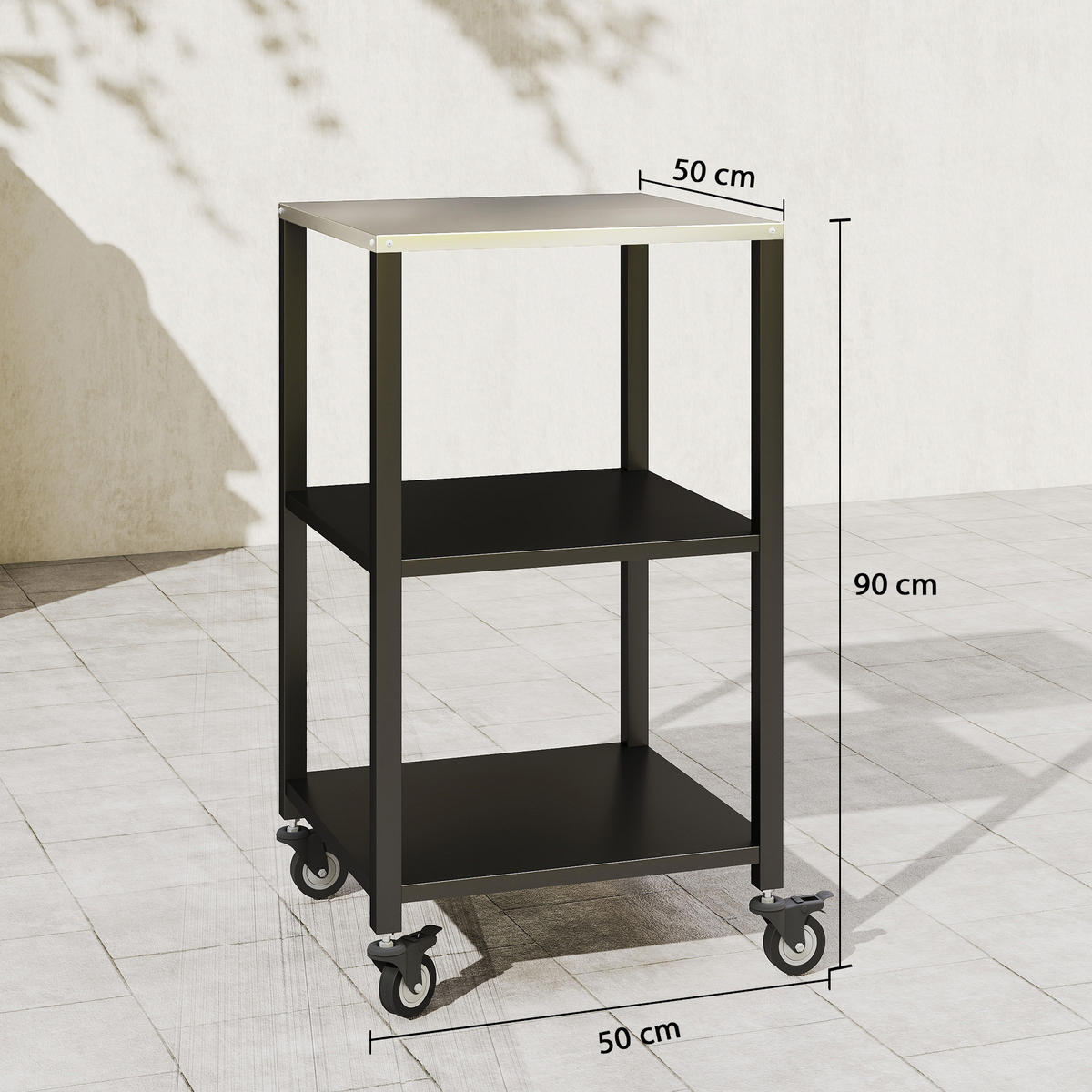GRILLWAGEN Edelstahl Metall Schwarz - Schwarz, Metall (50/90/50cm) - Outsunny