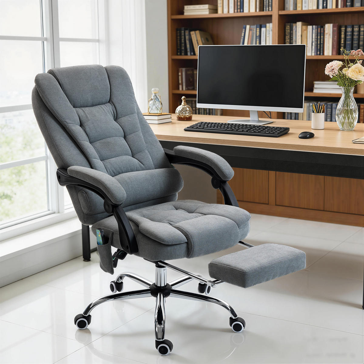 CHEFSESSEL DE-11833 Massage & Heizung Grau - Dunkelgrau, Textil (65/119/70cm) - ComfortXL