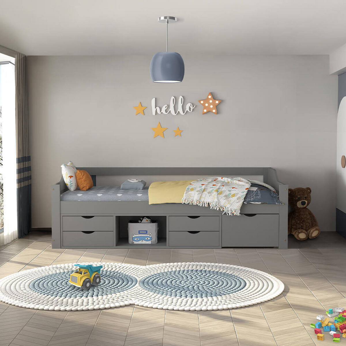 KINDERBETT COSMOS - Grau - Grau, Holz/Kunststoff - Home Deluxe