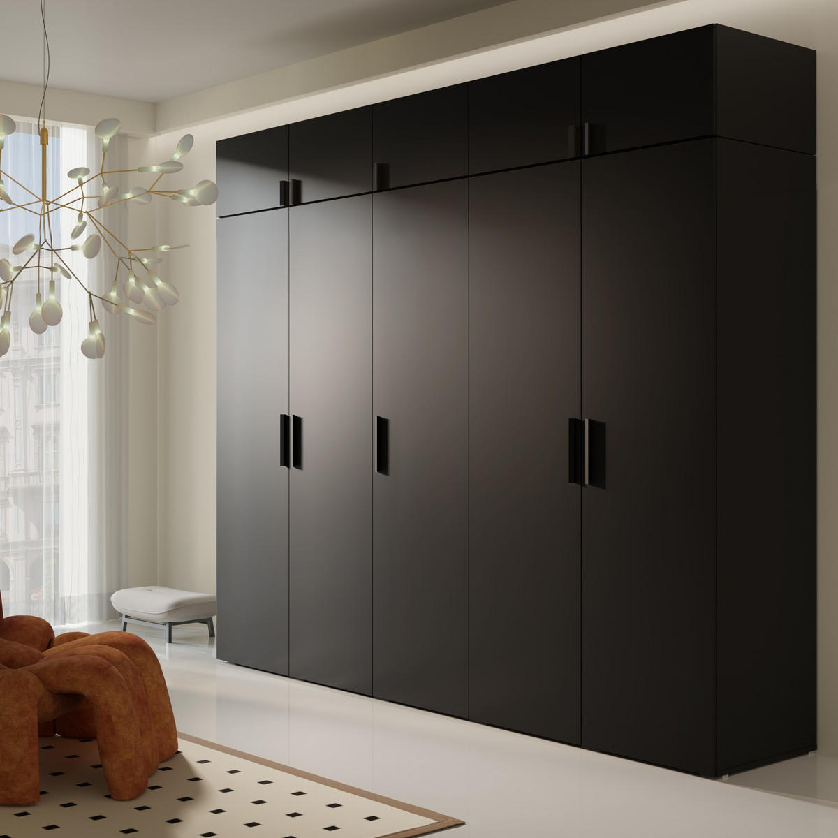 DREHTÜRENSCHRANK mit Aufsatz Napoli 5D 250 Schwarz (schwarzer oder goldener Griff) - Silberfarben/Schwarz, Holzwerkstoff/Kunststoff (250/35/60cm) - mzm24